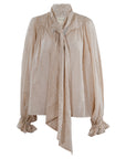 Beige Floral Blouse With Pussycat Bow