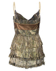 Ruffled Paisley Top With Leather Bodice