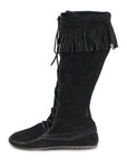Black Moccasin Boots With Fringe