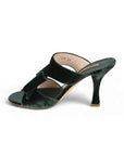 Green Velvet Mule Heels