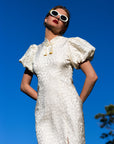 White A-Line Dress With Embroidered Hearts